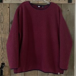 Women’s L 14-16 LANDS’ END Plum Purple Nubby Sherpa Fleece Pullover Sweatshirt